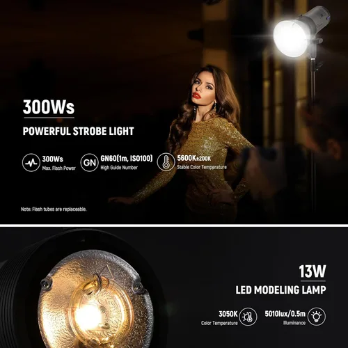 Vista 10 de NEEWER Q300 300Ws 2.4G Flash de estudio al aire libre con disparador inalámbrico compacto Q