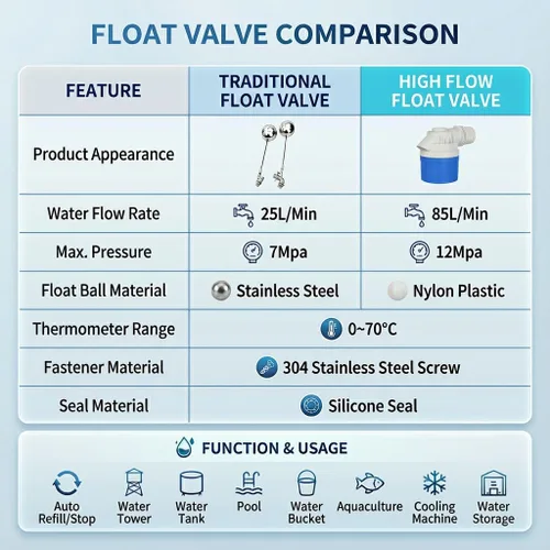 Vista 3 de Válvula de flotador de control automático de nivel de agua de entrada lateral de 2 pulgadas de 1PC Para tanque de agua, piscinas, estanque
