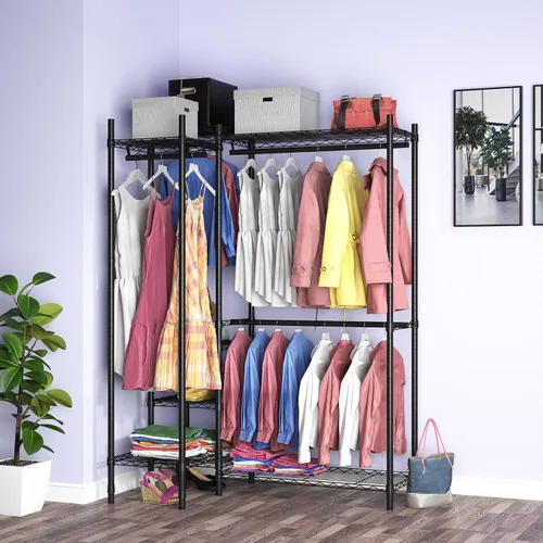 Vista 3 de Perchero de ropa resistente para colgar ropa, perchero de metal para ropa, estante de ropa independiente, estante de armario ajustable