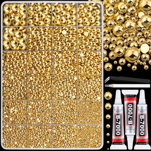Vista 22 de BELLEBOOST 5600 piezas ABS Perlas Beige Redondas con Parte Posterior Plana con Herramientas de Recolección para Arte de Uñas, Decoración Facial