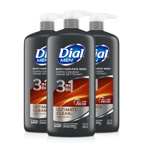 Vista 10 de Dial Lavado corporal 3 en 1 para hombre, cabello y cara, recarga, 23 onzas líquidas, paquete de 3 Total 69 Fl Oz, clean rinse technology