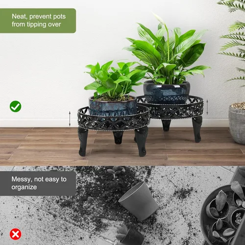 Vista 3 de Soporte de metal para plantas para interiores y exteriores, paquete de 2 soportes de hierro resistentes para interiores y exteriores, soporte