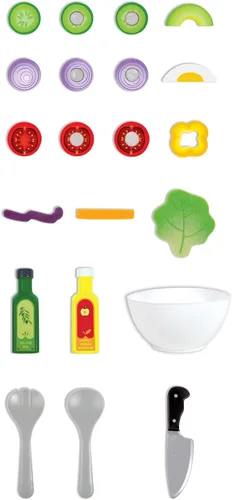 Vista 11 de Hape Juego de ensalada de madera saludable 39 piezas de juego de ensalada de simulación con utensilios e ingredientes para niños pequeños a partir