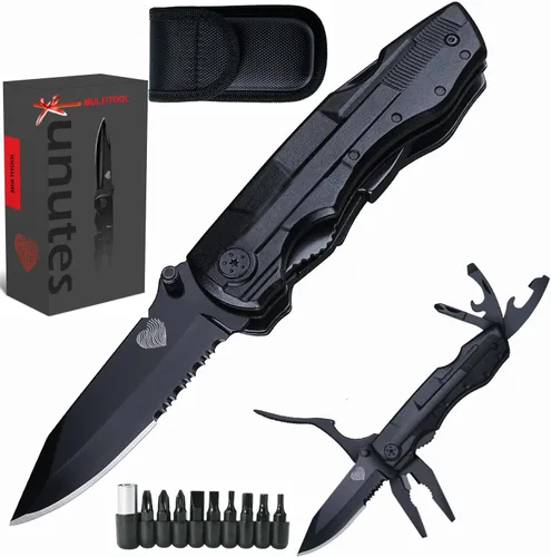 Vista 9 de Cuchillo de bolsillo multiherramienta para hombres, relleno de calcetines de Navidad, regalos para novio, él, marido, papá, alicates tácticos