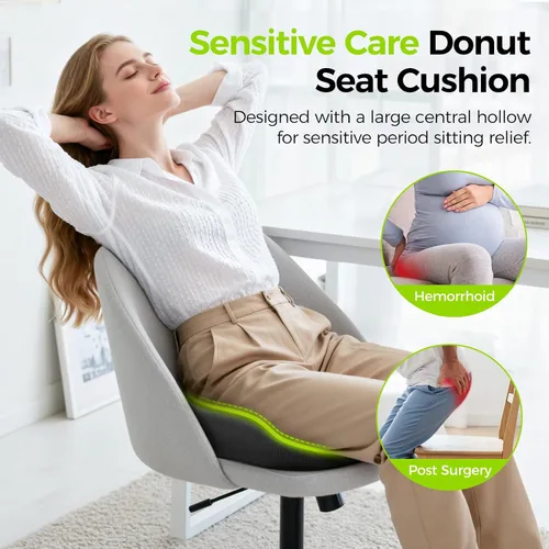 Vista 2 de AUVON Almohada de asiento con forma de dónut de cuidado sensible para hemorroides y post-cirugía, alivio de ciática, cojines de silla