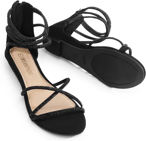 Vista 2 de DREAM PAIRS - Sandalias de plataforma baja para mujer, con correa al tobillo y diamantes de imitación