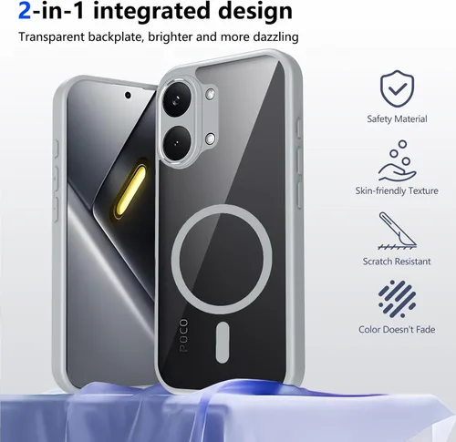 Vista 375 de Funda magnética transparente compatible con Xiaomi 17T, color negro 2 en 1 PC + TPU cubierta de teléfono a prueba de golpes, carcasa protectora