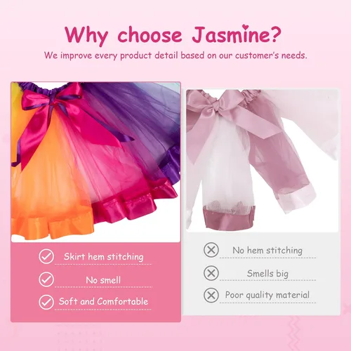 Vista 7 de Jasmine Conjunto de disfraz de 3 piezas de tul en capas con tutú de arcoíris para niña, diadema de unicornio y alas de arcoíris