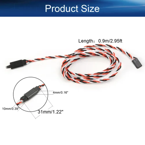 Vista 2 de Bettomshin 35.4 in/35.43 pulgadas macho a hembra cable de extensión servo conectores de cable para RC Futaba JR Servo 5 piezas