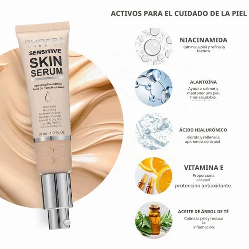 Vista 3 de PHOERA Base de suero hidratante, base de maquillaje hipoalergénica e impecable cobertura completa (N01 porcelana)
