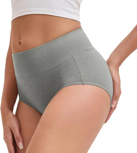 Vista 4 de Ropa interior de algodón para mujer, de cintura alta, braguitas elásticas de cobertura completa