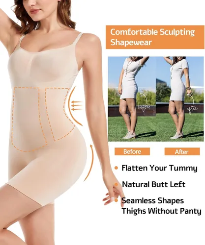 Vista 5 de SHAPERX - Enterizo modelador de silueta hasta medio muslo para mujer no contiene costuras y disimula el abdomen