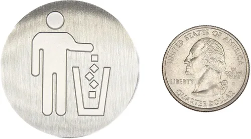 Vista 3 de Logotipo de basura, emblema, medallón, cocina, oficina, parte delantera del gabinete, 1.5 pulgadas, acero inoxidable, latón, negro mate, cantidad 1