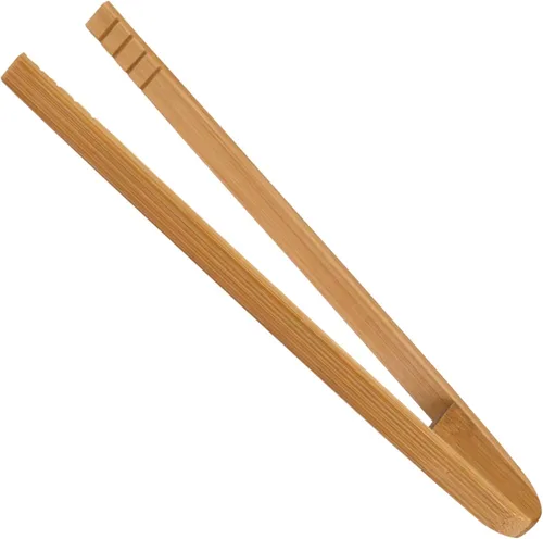 Vista 6 de BambooMN - Pinzas reutilizables de bambú "A" para tostadas de 7.9" - Marrón carbonizado - 10 piezas