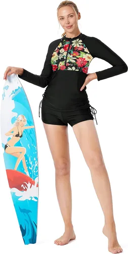 Vista 2 de JACK SMITH Traje de baño de 2 piezas para mujer, con protección UPF 50+, manga larga, con cremallera, lateral ajustable