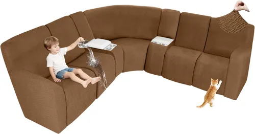 Vista 26 de ALIECOM Fundas 100% impermeables para sofá seccional reclinable, forma de L, elásticas, para esquina, funda para sofá seccional reclinable, lavable