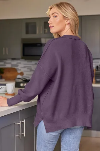 Vista 164 de Lillusory - Suéter extragrande con mangas de murciélago y cuello redondo para mujer, prenda moderna de otoño de tejido de punto sin botones