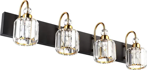 Vista 19 de Ralbay Modernas luces LED de cristal para tocador de baño, 3 luces de acero inoxidable, luces de tocador de cristal sobre el espejo, accesorios