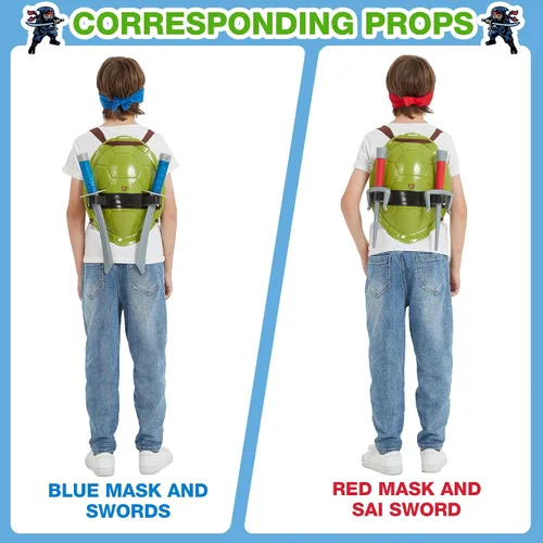 Vista 3 de Disfraz de superhéroe de Ninja con armas de juguete, máscaras de ojos y concha para niños