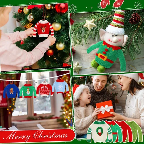 Vista 6 de Zubebe 12 piezas de accesorios de ropa de Navidad, suéter de muñeca de Navidad, ropa tejida para muñeca con estampado de Santa, árbol de Navidad