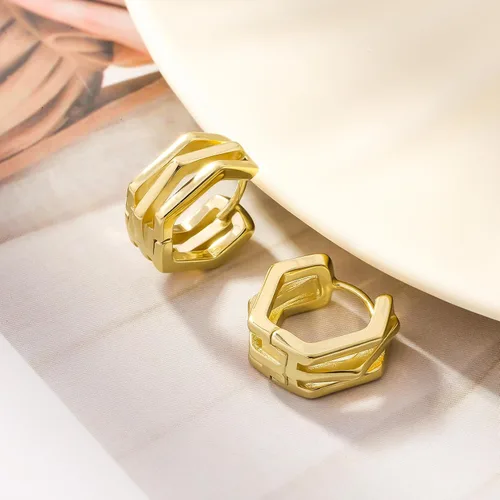 Vista 5 de ToHeart Pendientes Huggies de oro para mujer, pequeños aretes de aro de oro