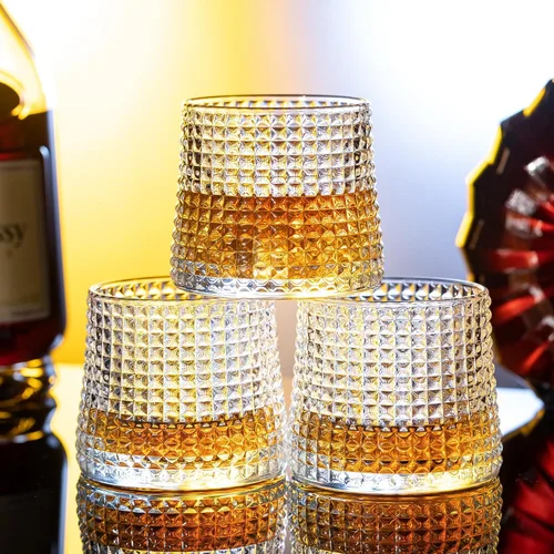 Vista 7 de Vasos de whisky - Juego de 3 vasos antiguos de 6 oz, pequeños vasos de coctel de bourbon de alcohol de whisky (rejilla de cristal)