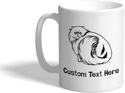 Vista 7 de Taza de café de cerámica de 11 onzas con diseño de gato persa negro y blanco B