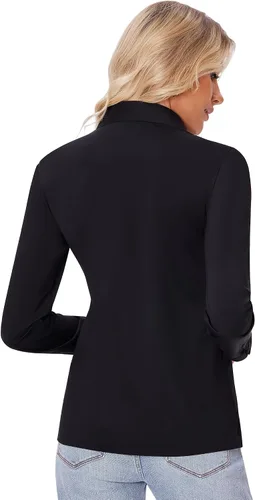 Vista 2 de siliteelon Camisas con botones para mujer, ajustadas, de manga larga, elásticas, de vestir, camisas de trabajo, sin arrugas, blusas de oficina