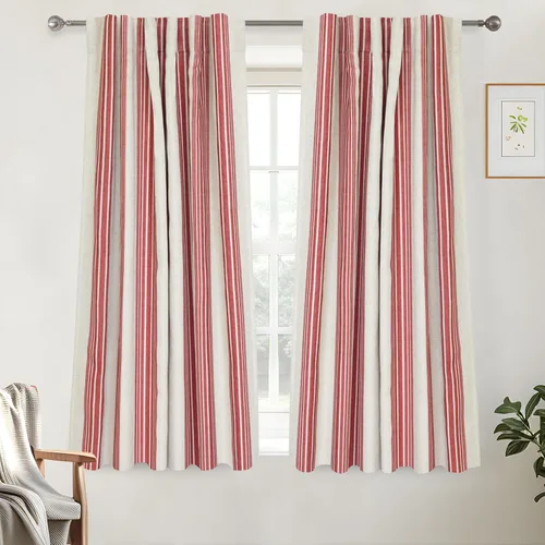 Vista 44 de DriftAway Chris Linen - Cortinas opacas con capa térmica y reductora de sonido, 63 pulgadas de largo para dormitorio, cortinas estampadas a rayas
