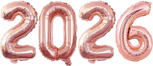Vista 64 de GOER Globos de papel de aluminio 2026 para fiesta de Año Nuevo, suministros de fiesta, decoraciones de graduación (negro, 16 pulgadas)