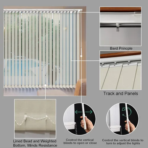 Vista 5 de LETAU Persianas verticales transparentes sin cordón, ajuste de luz, reducen el deslumbramiento solar, protección UV, persianas de ventana para Beige