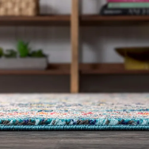 Vista 5 de JONATHAN Y Alfombra bohemia para interiores, color azul y amarillo, 3 x 5, medallón bohemio elegante, floral, fácil de limpiar, alto tráfico