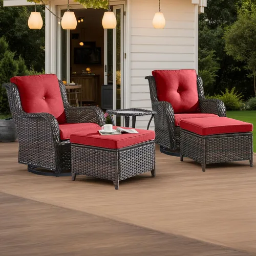 Vista 25 de HUMMUH Juego de 2 Sillas Giratorias Mecedoras de Mimbre para Patio Exterior, Juego de Muebles de Sillas Mecedoras de Ratán (Marrón, Azul) 50,000