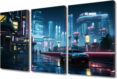 Vista 108 de Lienzo decorativo para pared de sala de estar, lienzo Cyberpunk, decoración de pared de 3 paneles, decoración de pared para el hogar, dormitorio