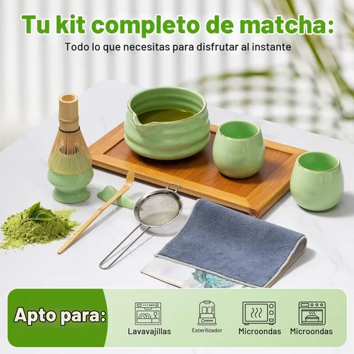 Vista 5 de Juego de matcha japonés de 9 piezas, caja de regalo de kit de té de Verde