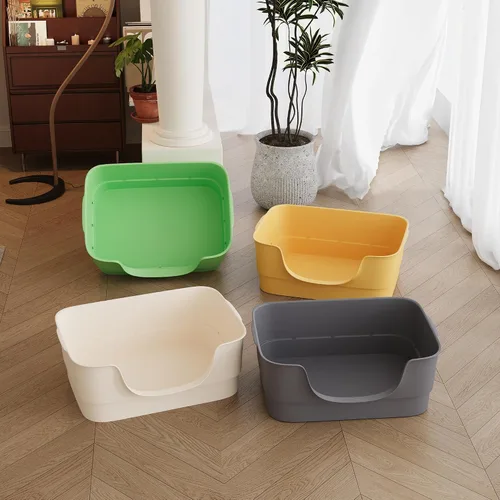 Vista 4 de Caja de arena extra grande para gatos grandes, lados altos y diseño de entrada baja, 23.43 x 16.73 x 8.46 pulgadas, espacioso inodoro antiderrames