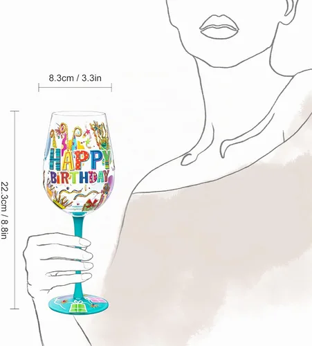 Vista 5 de NymphFable Regalo de copa de vino pintada a mano de feliz cumpleaños