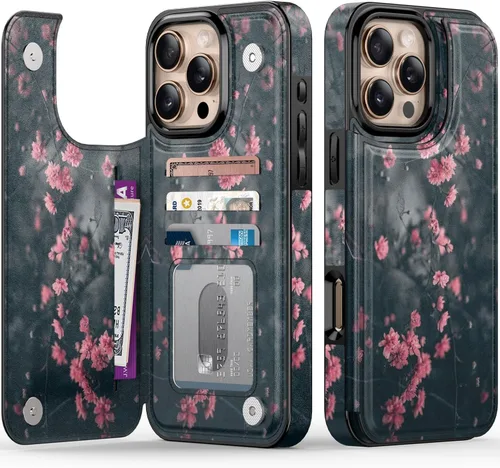 Vista 159 de FUNMIKO Funda tipo cartera para iPhone 13 con tarjetero, bloqueo RFID, protección de grado militar y obras de arte impresas con rayos UV, cierre