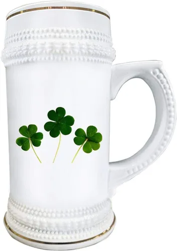 Vista 2 de St. Patrick's Day Beer Stein Mug 22oz Ceramic Drinkware - Irish Themed Lucky Shamrock Four Leaf Green Clover Good Luck Happy Saint Patrick St Paddy
