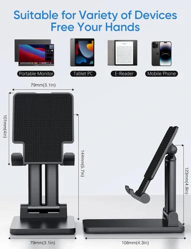 Vista 8 de ARZOPA - Soporte para teléfono celular, soporte plegable para teléfono con altura y ángulo ajustables para escritorio, compatible con iPhone, iPad