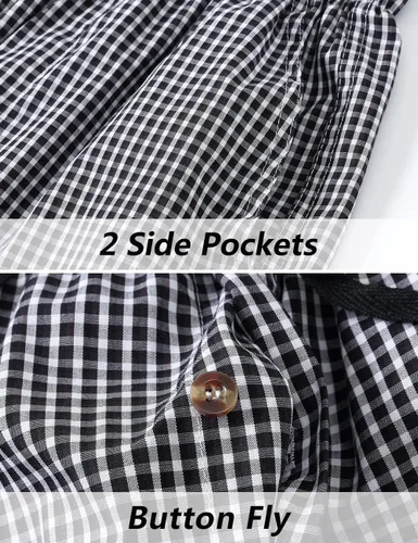 Vista 6 de MoFiz Paquete de 3 pantalones cortos de pijama tejidos de algodón a cuadros para dormir con bragueta de botón