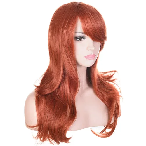 Vista 28 de Morvally - Peluca de cabello sintético lacio y ondulado con flequillo, 23 pulgadas de largo, resistente al calor, para Cosplay, disfraz de Halloween