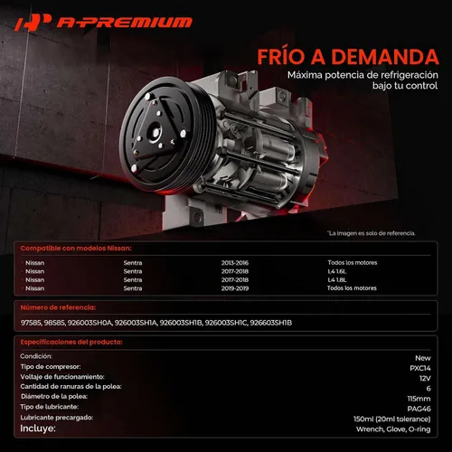 Vista 2 de A-Premium Compresor de aire acondicionado AC con embrague Compatible con Nissan Sentra 1.8L 2013-2019