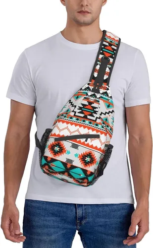 Vista 6 de Bolso bandolera con diseño azteca, mochila cruzada del suroeste nativo americano geométrico cheurón colorido patrón azteca deportes viajes