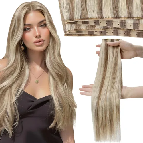 Vista 36 de Moresoo Extensiones de cabello humano real para coser, color negro natural