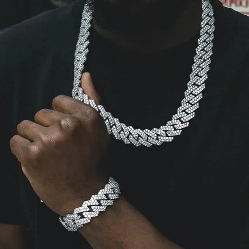 Vista 2 de Krfy Cadena de eslabones cubanos para hombres y mujeres cadena de eslabones cubanos de diamante cadena de eslabones cubanos de Miami cadena cubana