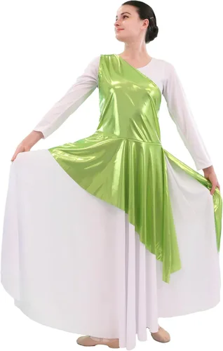 Vista 14 de Danzcue - Túnica de baile de alabanza asimétrica para mujer, (el vestido blanco no está incluido)