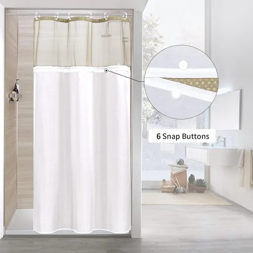 Vista 2 de MitoVilla Cortina de ducha pequeña beige de 36 x 72 pulgadas, juego de cortina de ducha de tela de punto gofre de tamaño medio estrecho con forro