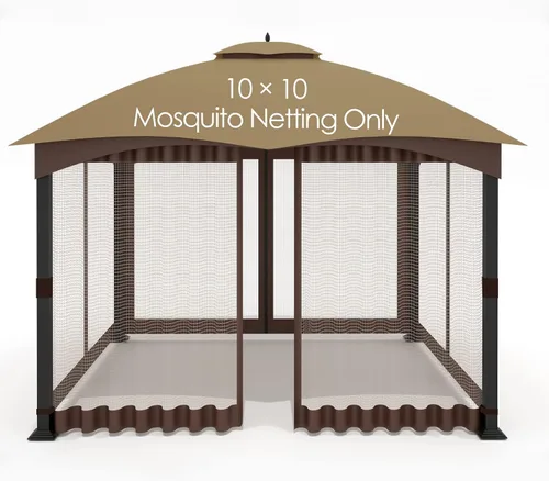 Vista 3 de Tanxianzhe Mosquitera de Repuesto para Gazebo de 10'x10' Paredes Mosquiteras de Patio de 4 Paneles con Cremallera (Marrón)