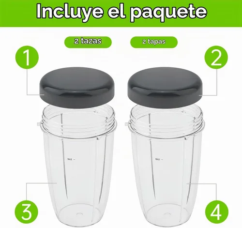 Vista 4 de 2 vasos de repuesto reutilizables de 24 onzas para licuadoras Nutribullet de 600 W / 900 W con tapa, vaso de repuesto lavable